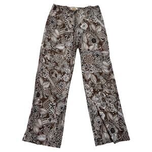 Talbots Paisley Cotton Flare Pants Women's 2 Petite 2P Brown Boho Retro Earthy